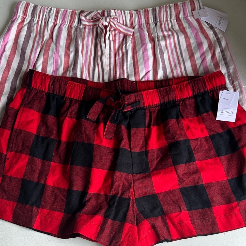 Auden Women's Red Checkered and Pink Striped Shorts